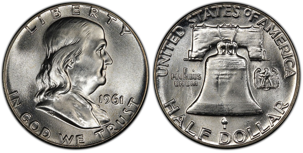 Side-by-side comparison: common weak bell lines vs Full Bell Lines (FBL) on 1961 Franklin Half Dollar