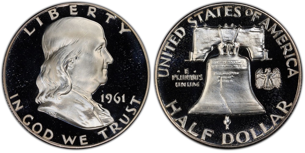 1961 Proof Franklin Half Dollar with Cameo designation showing frosted portrait against mirror-like fields